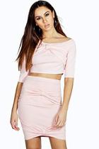 Boohoo Olivia Off The Should Crop Bow Top