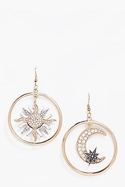 Boohoo Sarah Diamante Moon And Sun Earrings