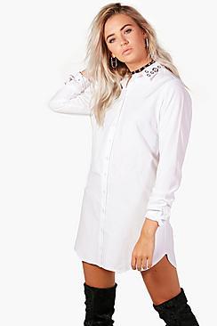 Boohoo Hannah Eyelet Detail Shirt Dress