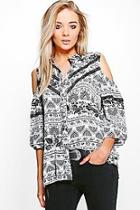 Boohoo Samia Printed Cold Shoulder Shirt