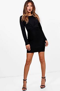 Boohoo Knot Front Tailored Dress