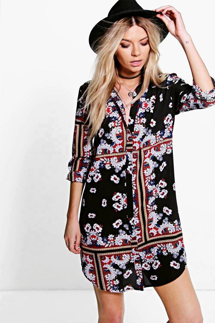 Boohoo Mona Paisley Shirt Dress Black