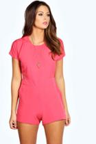 Boohoo Maddox Capped Sleeve Woven Playsuit Coral