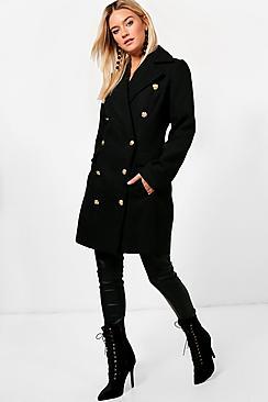 Boohoo Louisa Double Breasted Wool Look Military Coat