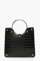 Boohoo Croc Mini Metal Circle Handle Tote Bag