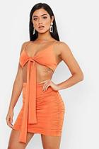 Boohoo Slinky Twist Front Ruched Sleeve & Skirt Co-ord