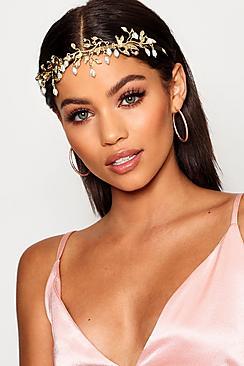 Boohoo Lily Leaf And Pearl Metal Headband