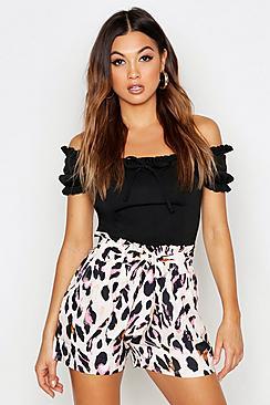 Boohoo Paperbag Waist Leopard Print Shorts