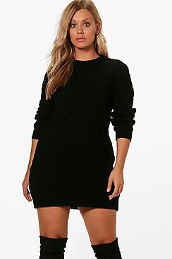 Boohoo Plus Ellie Cable Knitted Jumper Dress