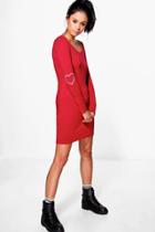 Boohoo Daisy Valentines Heart Detail Bodycon Dress Red