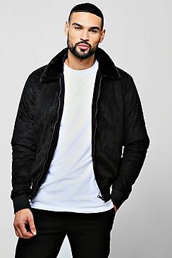 Boohoo Faux Suede Jacket With Faux Fur Collar