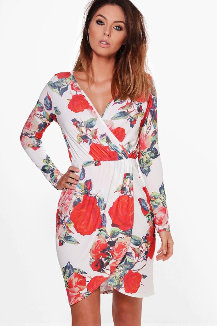 Boohoo Arianna Floral Print Long Sleeve Dress Multi