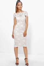 Boohoo Becky Cold Shoulder All Lace Midi Dress Ivory