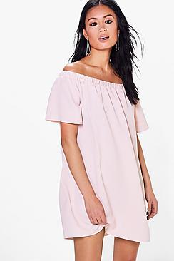 Boohoo Frill Off Shoulder Shift Dress