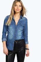 Boohoo Hollie Stitch Detail Denim Shirt Blue