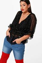 Boohoo Plus Hayley Spot Print Ruffle Wrap Blouse