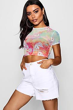 Boohoo Caitlin Unicorn Mesh Crop Tee