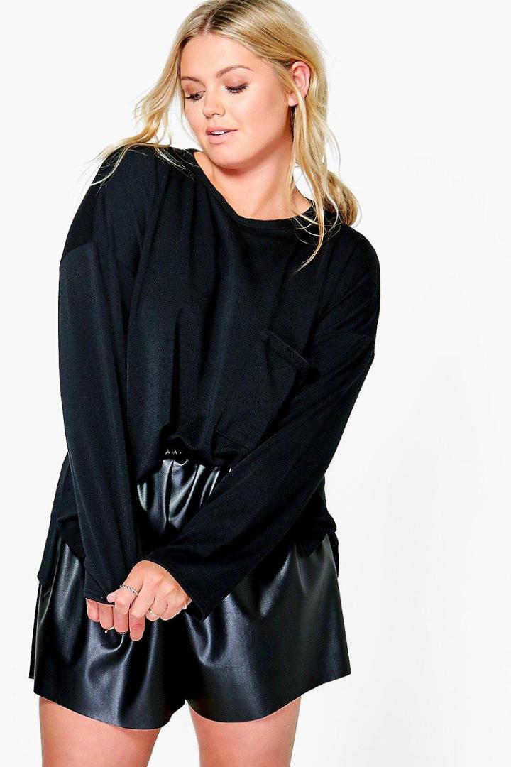 Boohoo Plus Natalia Sweat Pocket Detail Top Black