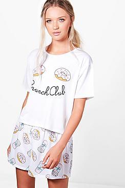 Boohoo Naomi Brunch Club T-shirt & Short Set
