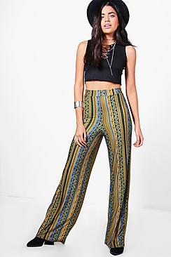 Boohoo Lola Bohemian Print Wide Leg Trousers