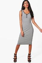 Boohoo Jodie Lace Up Detail Striped Ribbed Dress