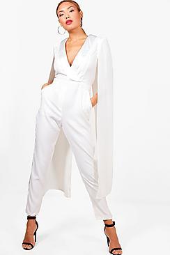 Boohoo Scarlett Tailored Cape Tux Jumpsuit