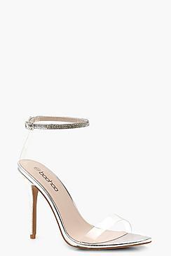 Boohoo Pointed Toe Diamante & Clear 2 Part Heels