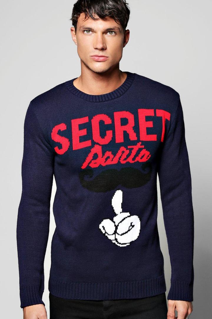 Boohoo Secret Santa Christmas Jumper Navy