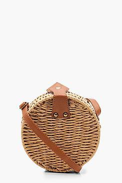 Boohoo Structured Round Straw Cross Body