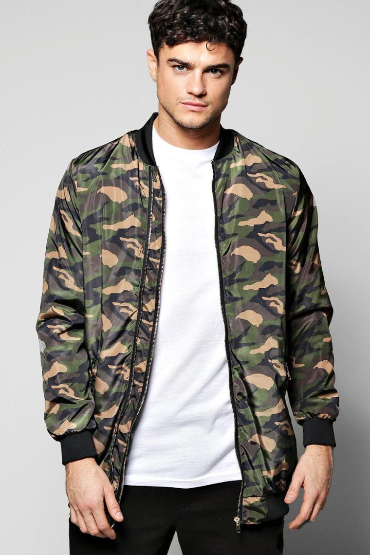 Boohoo Camo Nylon Bomber Khaki