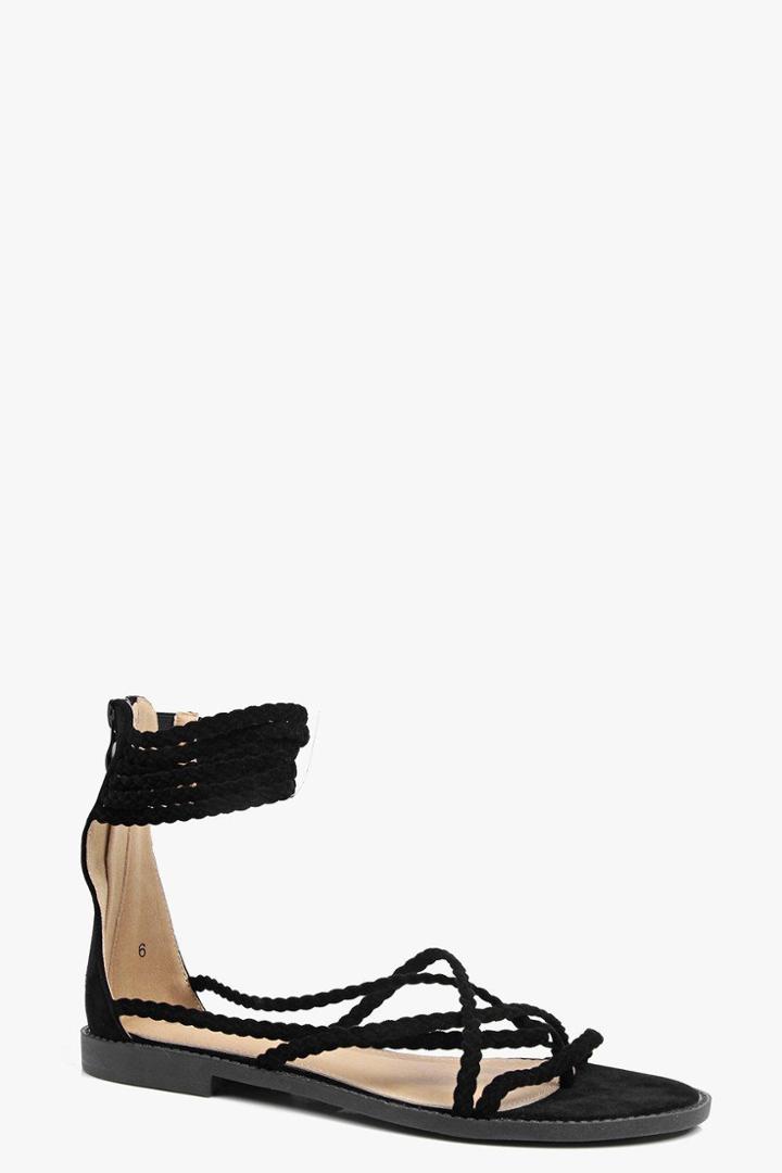 Boohoo Isobel Plaited Cuff Flat Sandal Black