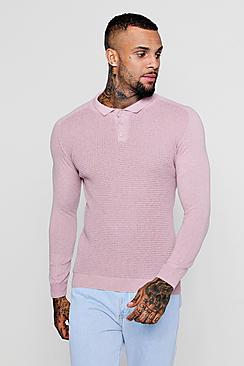 Boohoo Long Sleeve Waffle Knit Polo
