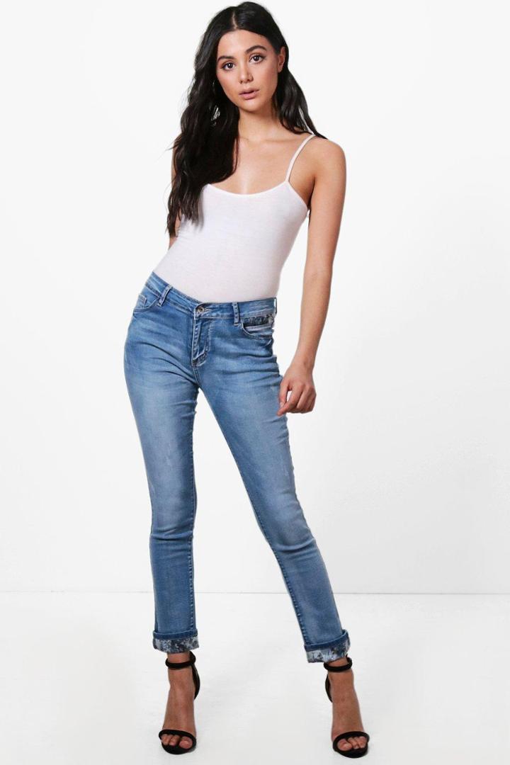 Boohoo Jade Sequin Hem Skinny Jeans Blue