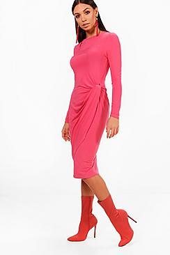 Boohoo Bella Knot Detail Midi Dress