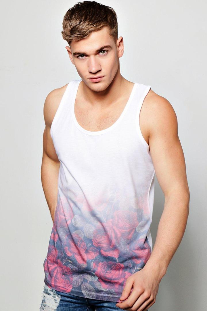 Boohoo Rose Faded Sublimation Tank Top White