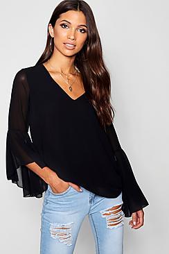 Boohoo Ruffle Sleeve Cowl Back Blouse