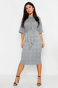 Boohoo Check Twist Front Keyhole Midi Dress