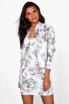 Boohoo Ava Floral Mini Dress & Bomber Co-ord Set White