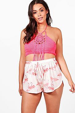 Boohoo Plus Alisha Flamingo Print Runner Short