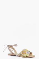 Boohoo Grace Embroidered Ankle Wrap Strap Flat Nude