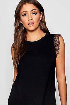Boohoo Eyelash Lace Trim Top