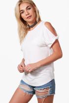Boohoo Fiona Knot Cold Shoulder T-shirt White