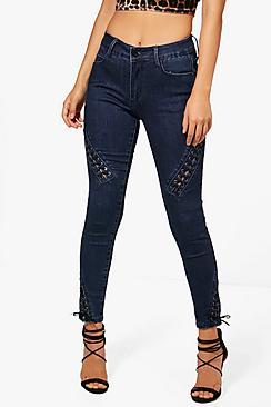 Boohoo Lace Up Detail Skinny Jeans
