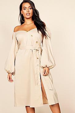 Boohoo Plus Asymmetric Button Detail Midi Dress