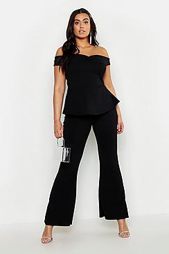 Boohoo Plus Off The Shoulder Top & Flared Trouser Co-ord