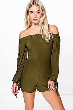 Boohoo Amy Off The Shoulder Split Sleeve Playsuit