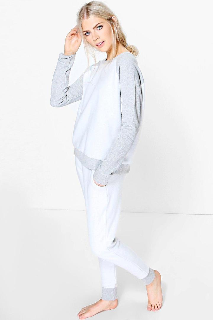 Boohoo Alice Reverse Raglan Lounge Tracksuit Grey
