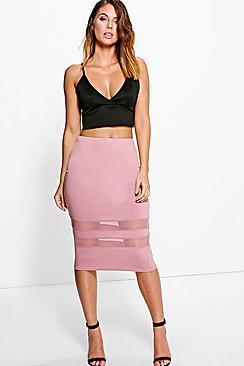 Boohoo Carella Mesh Panel Midi Skirt