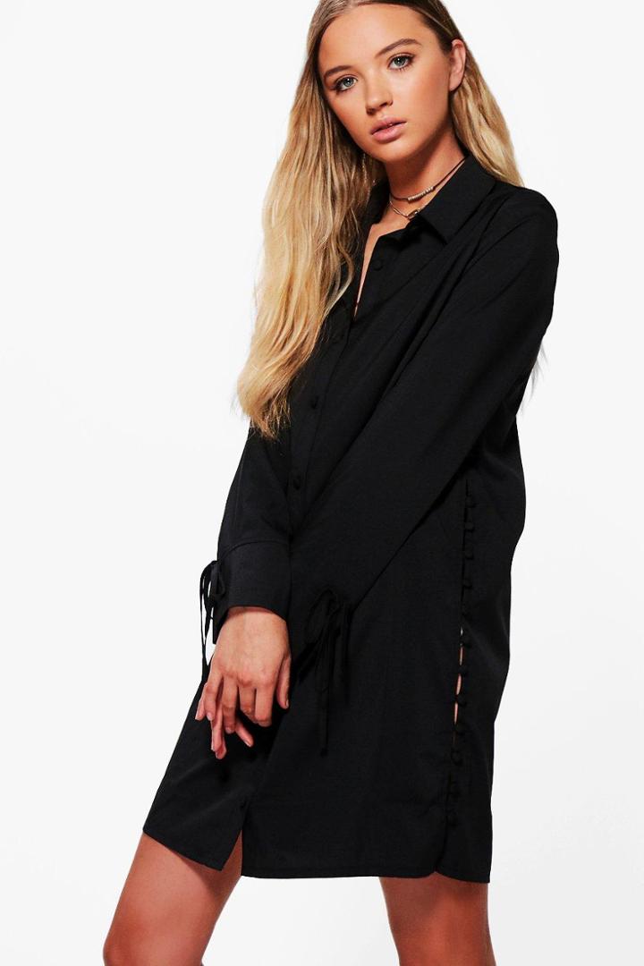 Boohoo Paige Button Side Shirt Dress Black