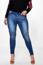 Boohoo Plus Layla Biker Detail Skinny Jean Blue